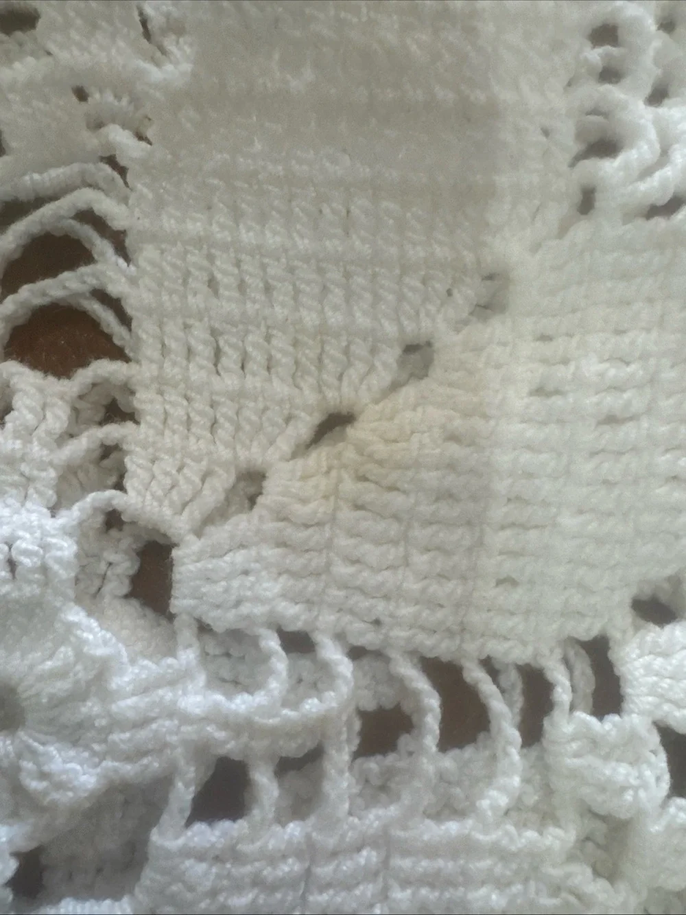 Vintage Hand Crocheted White Table Topper Doily 26x27 Square Lace Centerpiece